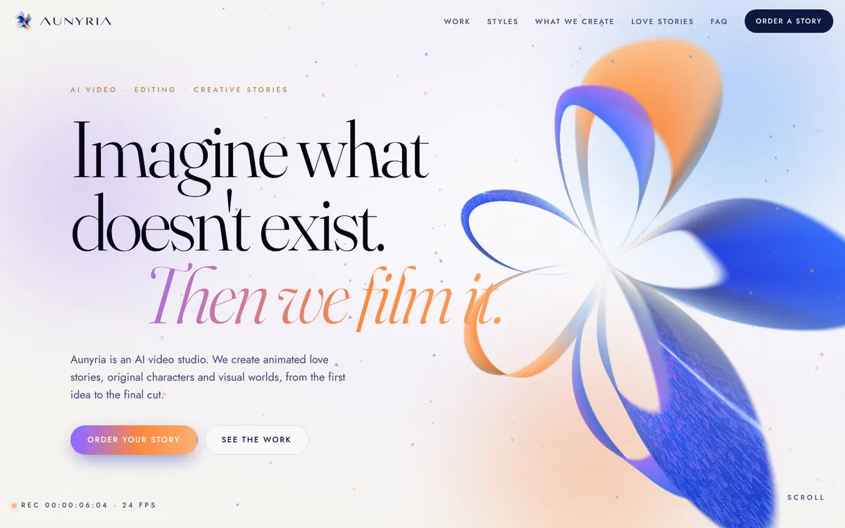 aunyria.com: WebGL hero and work carousel