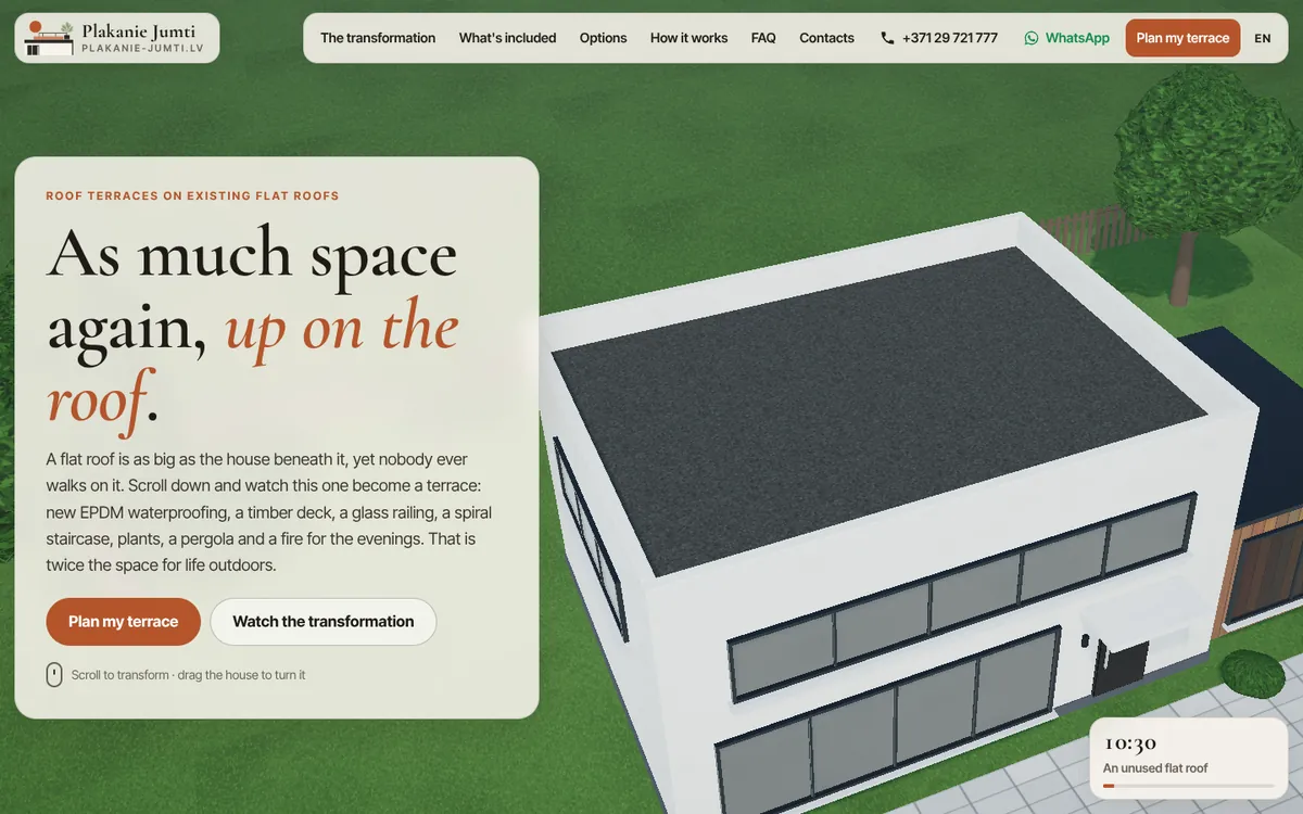 plakanie-jumti.lv: a flat roof on a 3D house turning into a roof terrace